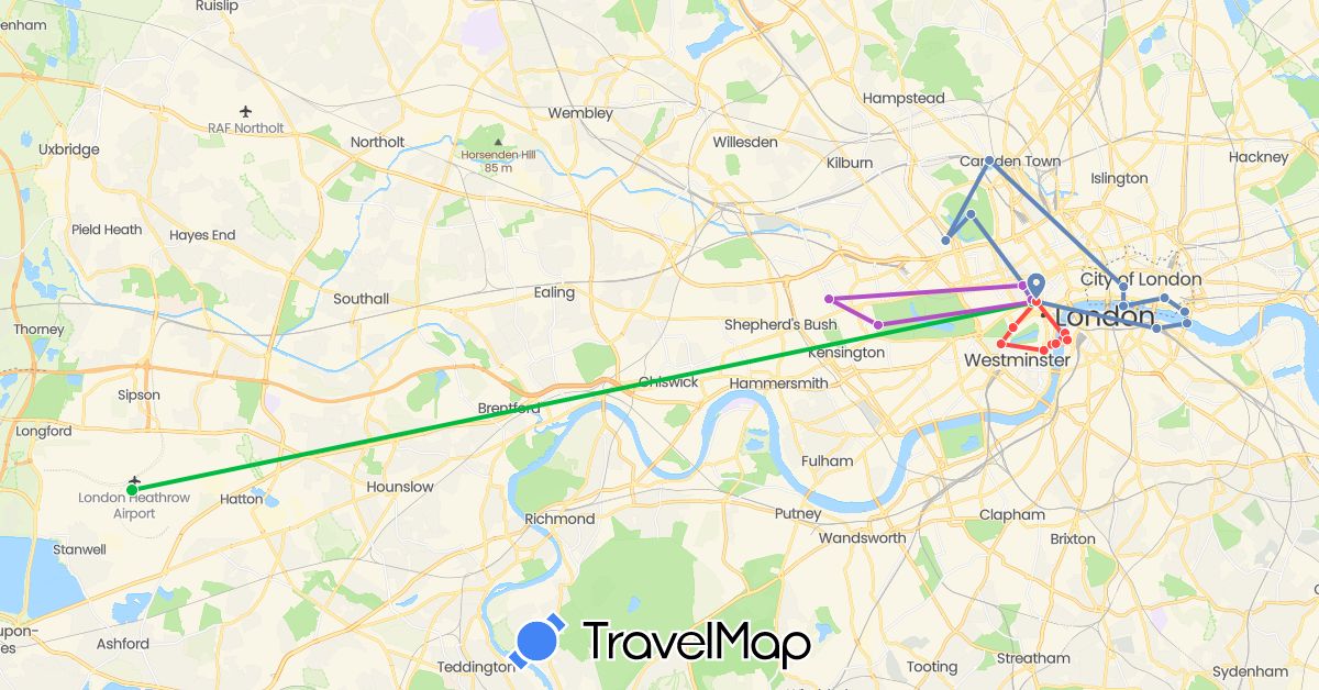 TravelMap itinerary: bus, plane, cycling, train, hiking in United Kingdom (Europe)